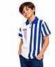 Sportking Cotton Blend Knit Half Sleeves Typography Printed Striped Polo Tee - Blue