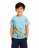 Sportking Cotton Blend Knit Half Sleeves Abstract Printed Tee - Aqua Blue
