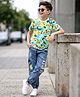 OLLINGTON ST. Single Jersey Cotton Knit Half Sleeves Text Printed T-Shirt & Denim Joggers Set - Navy Blue
