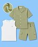OLLINGTON ST. Waffle Knit Half Sleeves Shirt & Shorts With Inner Tee - Olive Green