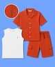 OLLINGTON ST. Cotton Waffle Knit Half Sleeves Solid Colour Shirt & Shorts with Inner T-Shirt - Rust
