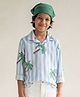 Tales & Stories Cotton Knit Full Sleeves Striped & Tropical Theme Printed Shirt - Blue