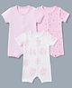 I Bears Interlock Knit Half Sleeves Striped Rompers With Floral Print Pack of 3 - White & Pink