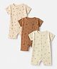 I Bears Interlock Knit Half Sleeves Rompers With Floral & Mushroom Print Pack of 3 - Beige, Brown & Offwhite