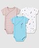I Bears Interlock Knit Half Sleeves Striped Onesies With Boat Print Pack of 3 - White, Peach & Aqua