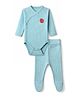 I Bears Interlock Knit Full Sleeves Be Happy Text Printed Onesie With Leggings - Aqua Blue