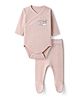 I Bears Interlock Knit Full Sleeves Be Happy Text Printed Onesie With Leggings - Peach