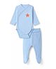 I Bears Interlock Knit Full Sleeves Be Happy Text Printed Onesie With Leggings - Light Blue