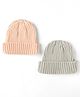 I Bears Cotton Knit Baby Caps Pack of 3 - Pink & Grey