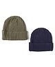 I Bears Cotton Knit Solid Baby Caps Pack of 2 Navy Blue & Green - Diameter 9 cm