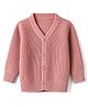 I Bears Cotton Knit Full Sleeves Front Open Sweater With Cable Knit Design - Light Pink