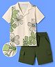 OLLINGTON ST. Cotton Knit Half Sleeve Shirt With Floral Print & Shorts Set - White & Green