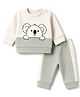 Mom's pet Fleece Knit Full Sleeves Bear Embroidered Pre Winter Tee & Joggers Set - Green