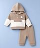 Mom's pet Fleece Knit Full Sleeves Penguin Patch  Embroidered Pre Winter Hooded Tee & Joggers Set - Brown