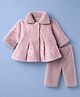 Mom's Pet Fleece Knit Full Sleeves Butterfly Embroidered Pre Winter Dress With Leggings Set - Pink