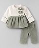 Mom's pet Fur Knit Full Sleeves Bow Applique Detailed Dress With Leggings - Green