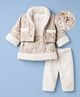 Moms Pet Fleece Knit Floral & Butterfly Designed Pre Winter Dress With  Full Sleeves  Jacket & Leggings Set -  Brown