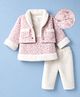 Moms Pet Fleece Knit Abstract Designed Pre Winter Dress With  Full Sleeves  Jacket & Leggings Set - Pink