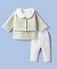 Mom's pet Fleece Knit Solid Winter Dress With Full Sleeves Jacket & Leggings - Green