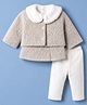 Mom's pet Fleece Knit Solid Winter Dress With Full Sleeves Jacket & Leggings - Brown