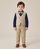 Rikidoos Cotton Woven Full Sleeves 3 Piece Solid Colour Party Suit with Attached Bow -Beige