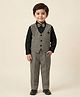 Rikidoos Cotton Woven Full Sleeves 3 Piece Suit with Bow & Floral Embroidery - Black & Grey