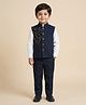 Rikidoos Cotton Woven Full Sleeves 3 Piece Suit Stones Embellishment - Navy Blue & White