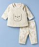 Mom's pet Fleece Knit Bear Embroidered Polka Dots Designed Winter Dress With Full Sleeves Solid Top & Leggings Set - Green