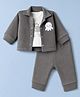 Mom's pet Fleece Knit Under The Sea Text Printed Winter Tee With Full Sleeves Shirt & Joggers Set - Grey