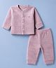 Mom's pet Fleece Knit Full Sleeves Textured Pre Winter Tee & Joggers Set - Pink
