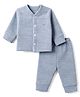 Mom's pet Fleece Knit Full Sleeves Textured Pre Winter Tee & Joggers Set - Blue