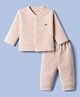 Mom's pet Fleece Knit Full Sleeves Textured Pre Winter Tee & Joggers Set - Cream