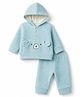 Mom's pet Fleece Knit Full Sleeves Bear Embroidered Hooded Tee & Joggers Set - Green
