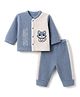 Mom's pet Fleece Knit Full Sleeves Animal Embroidered Tee & Joggers Set - Blue