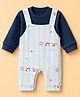 Mom's pet Velvet Knit Animals Printed Winter Dungaree With Full Sleeves Solid Tee - Blue