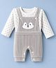 Mom's pet Fleece Knit Fox Embroidered Pre Winter Dungaree With Polka Dots Printed Tee - Grey