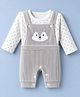 Mom's pet Fleece Knit Fox Embroidered Pre Winter Dungaree With Polka Dots Printed Tee - Grey