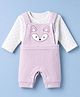 Mom's pet Fleece Knit Fox Embroidered Pre Winter Dungaree With Polka Dots Printed Tee - Purple
