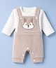 Mom's pet Fleece Knit Fox Embroidered Pre Winter Dungaree With Polka Dots Printed Tee - Brown