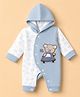 Mom's pet Fleece Knit Full Sleeves Bear Embroidered Hooded Romper - Blue