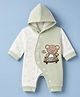 Mom's pet Fleece Knit Full Sleeves Bear Embroidered Hooded Romper - Green