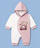 Mom's pet Fleece Knit Full Sleeves Bear Embroidered Hooded Romper - Pink