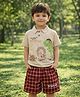 Nottie Planet Cotton Knit Half Sleeves Dinosaur Printed Polo Tee & Shorts Set - Beige & Maroon
