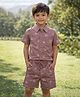 Nottie Planet Cotton Knit Half Sleeves Palm Trees Printed Coordinating Shirt & Shorts Set - Brown