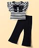 CrayonFlakes Cotton Knit Half Sleeves Striped Top & Pant Set - Black