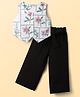 CrayonFlakes Rayon Woven Floral Printed Vest Style Top &  Pants Set - Off White