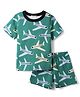 CrayonFlakes Cotton Knit Half Sleeves Air Plane Printed Coordinating Tee & Shorts Set - Green