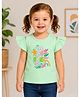 Sportking Cotton Blend Knit Cold Shoulder Sleeves Juice & Summer Text Printed Top - Light Green