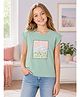 Sportking Cotton Blend Knit Cap  Sleeves Pearls Embellished Floral Printed Top - Pista Green