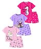 KUCHIPOO Cotton Blend Knit Pack Of 3 Half Sleeves Cat & Seahorse Unicorn Printed Tee & Shorts Set - Dark Pink Lavender Light Pink & Pink